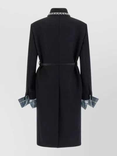 Prada Belted Jacket Embellished Collar Front Pockets In Black