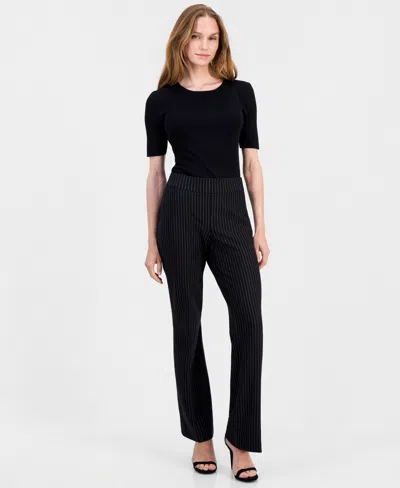 Anne Klein Pinstripe Pull-on Trousers In Black