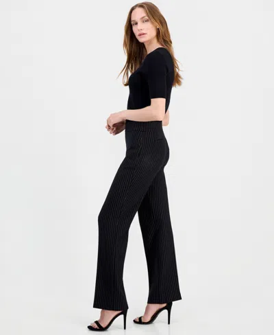 Anne Klein Pinstripe Pull-on Trousers In Black