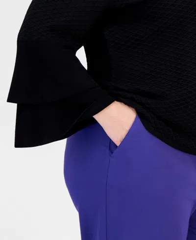 Kasper Plus Size Textured Bell-sleeve Top In Black