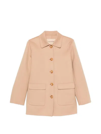 Valentino Winter Coat Tailored Fit Collared Design In Pink