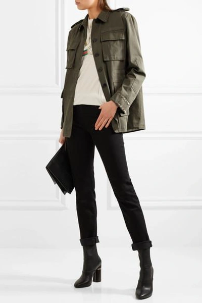 Shop Valentino The Rockstud Oversized Cotton-twill Parka In Army Green