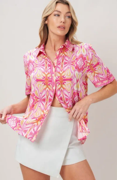 Flying Tomato Printed Button Front Shirt In Pink