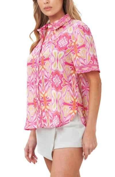 Flying Tomato Printed Button Front Shirt In Pink