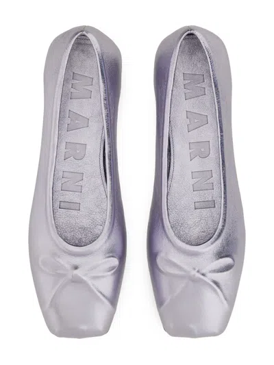 Marni Nappa Leather Seamless Little Bow Ballet Flat In Purple