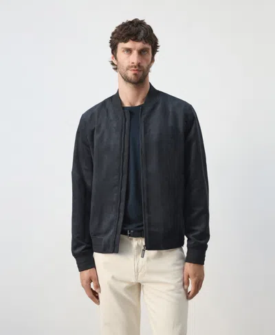 Mango Suede-effect Bomber Jacket In Navy