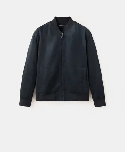 Mango Suede-effect Bomber Jacket In Navy