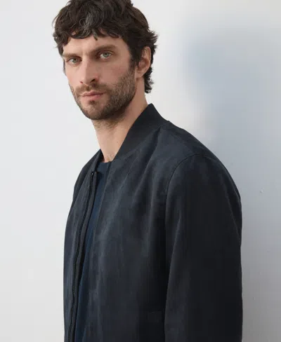 Mango Suede-effect Bomber Jacket In Navy