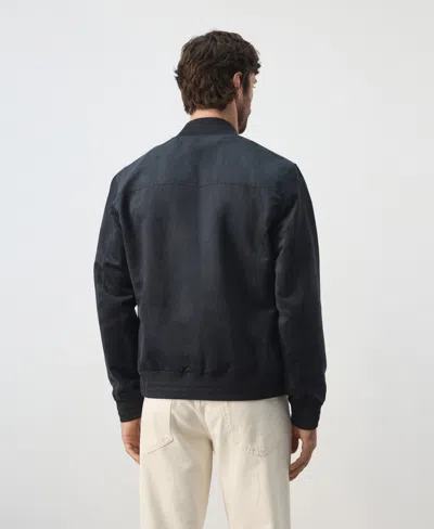 Mango Suede-effect Bomber Jacket In Navy