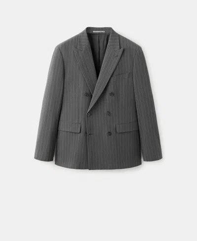 Mango Monaco Double-breasted Slim-fit Suit Blazer In Gray