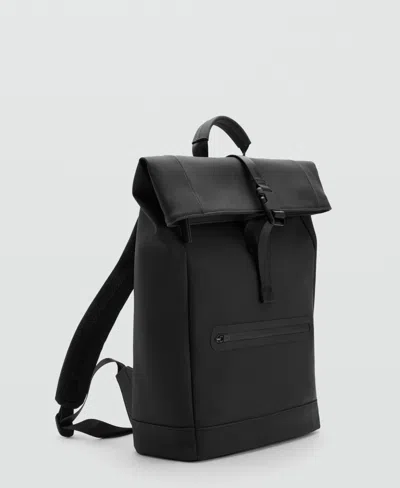 Mango Men's Flap Closure Rubberized Backpack In Black