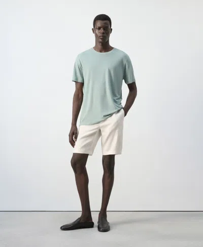 Mango Slim-fit Linen-blend T-shirt In Green
