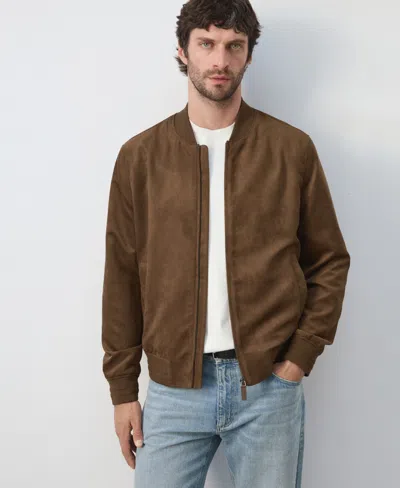 Mango Suede-effect Bomber Jacket In Brown