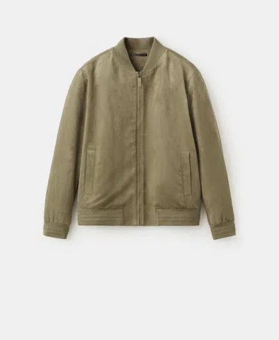 Mango Suede-effect Bomber Jacket In Green