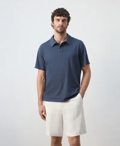 Mango Solid 100% Cotton Polo In Blue