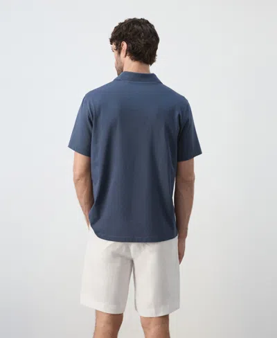 Mango Solid 100% Cotton Polo In Blue