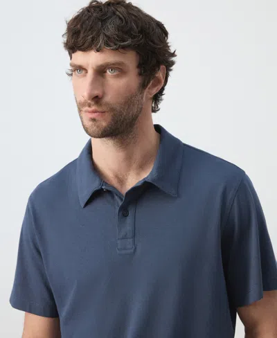 Mango Solid 100% Cotton Polo In Blue