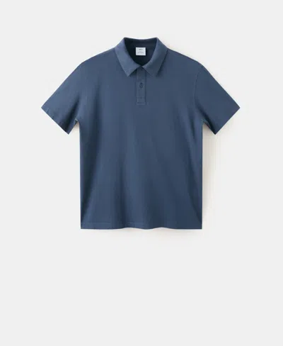 Mango Solid 100% Cotton Polo In Blue