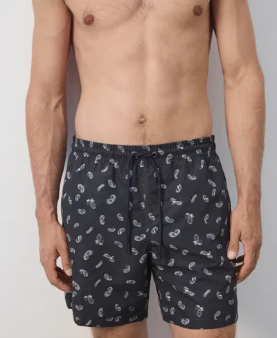 Mango Printed Swimsuit With Drawstring In Black