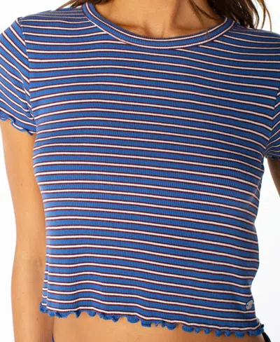 Roxy Poolside Striped Ribbed Crop T-shirt In Blue