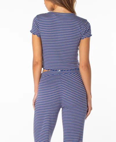 Roxy Poolside Striped Ribbed Crop T-shirt In Blue