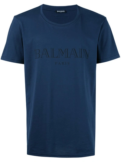 Balmain Logo Printed Cotton Jersey T-shirt, Blue
