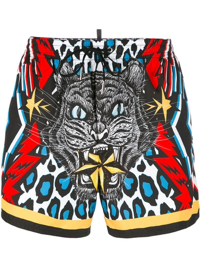 Dsquared2 Tiger-print Swim Shorts In Multicolour