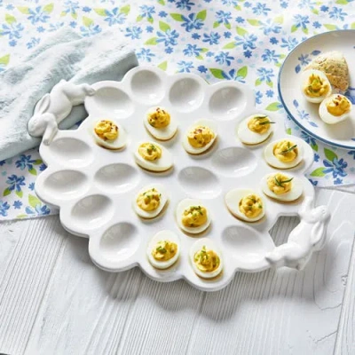 Tag Bunny Egg Platter White Earthenware Spring In White