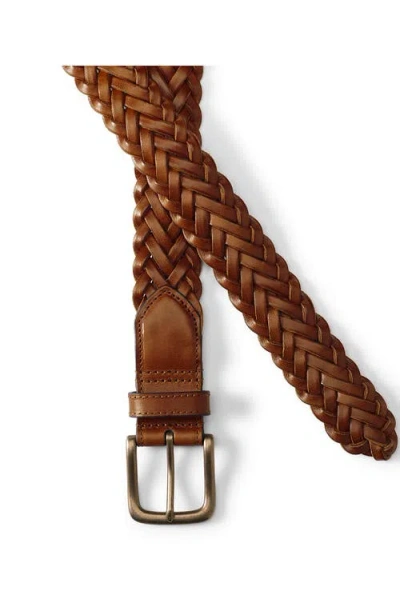 Lands' End Leather Braid Belt In Brown