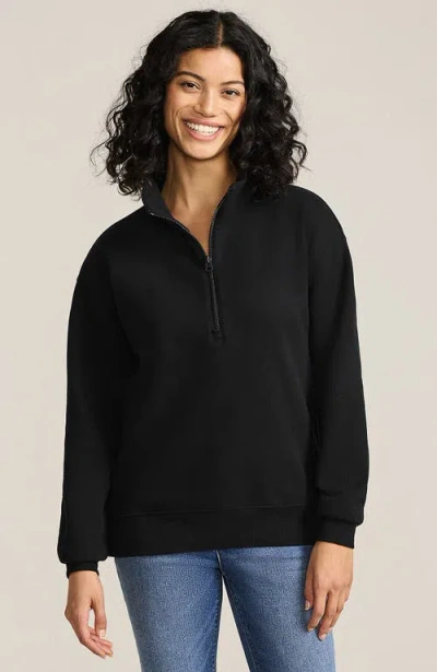 Lands' End Serious Sweats Relaxed Quarter Zip Pullover Sweatshirt In Black