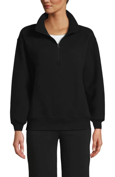 Lands' End Serious Sweats Relaxed Quarter Zip Pullover Sweatshirt In Black
