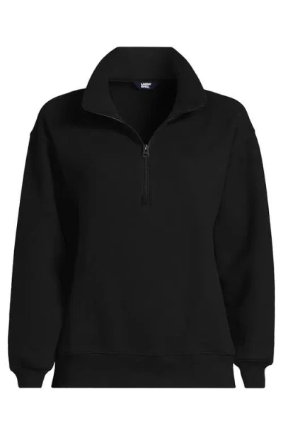 Lands' End Serious Sweats Relaxed Quarter Zip Pullover Sweatshirt In Black