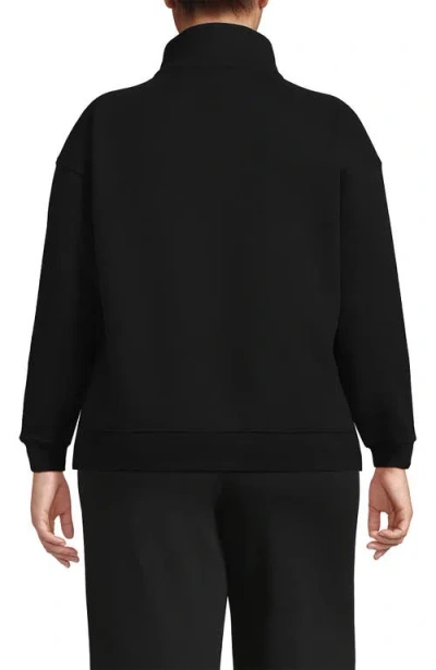 Lands' End Plus Size Serious Sweats Relaxed Quarter Zip Pullover Sweatshirt In Black