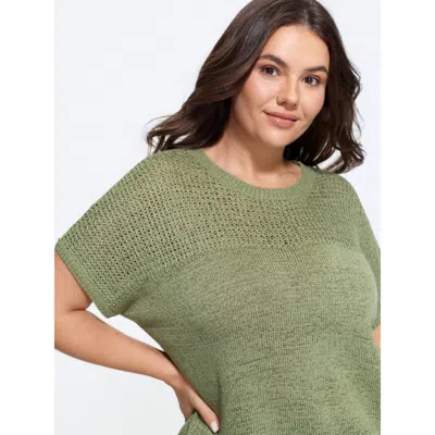 Bloomchic Texture Crew Neck Short Sleeve Pullover In Green
