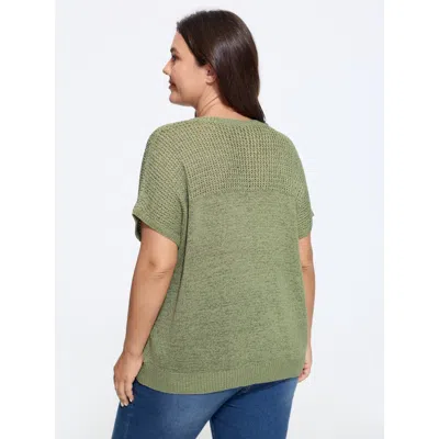 Bloomchic Texture Crew Neck Short Sleeve Pullover In Green