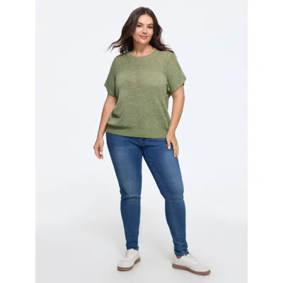 Bloomchic Texture Crew Neck Short Sleeve Pullover In Green