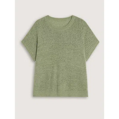 Bloomchic Texture Crew Neck Short Sleeve Pullover In Green