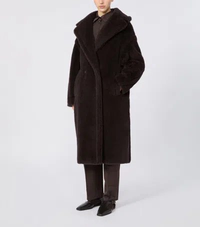 Max Mara Teddy Bear Alpaca Wool Oversized Coat In Brown