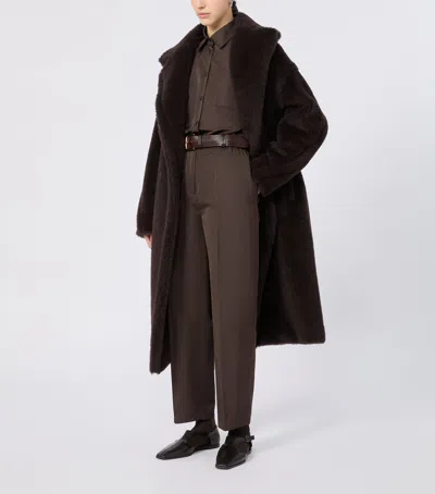 Max Mara Teddy Bear Alpaca Wool Oversized Coat In Brown