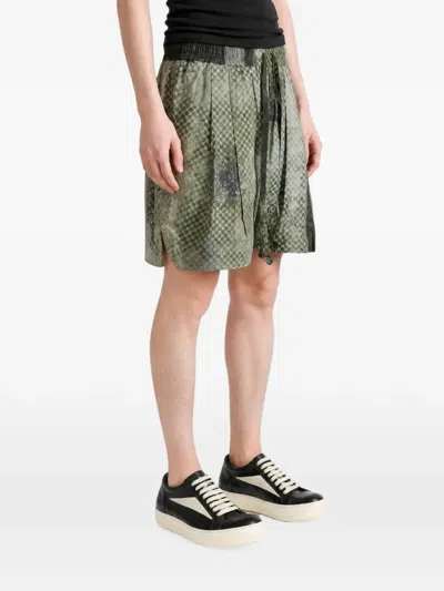 Ziggy Chen Patterned Silk Shorts In Green