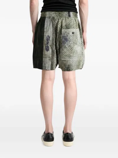 Ziggy Chen Patterned Silk Shorts In Green
