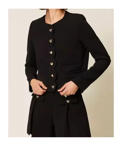 Twinset Button-front Long-sleeve Casual Jacket In Black