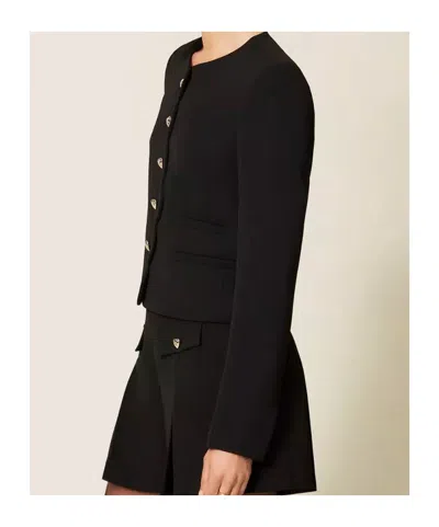 Twinset Button-front Long-sleeve Casual Jacket In Black