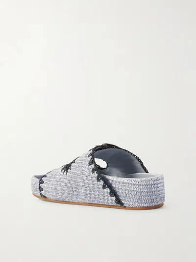 Loeffler Randall Embroidered Raffia Platform Slides In Blue