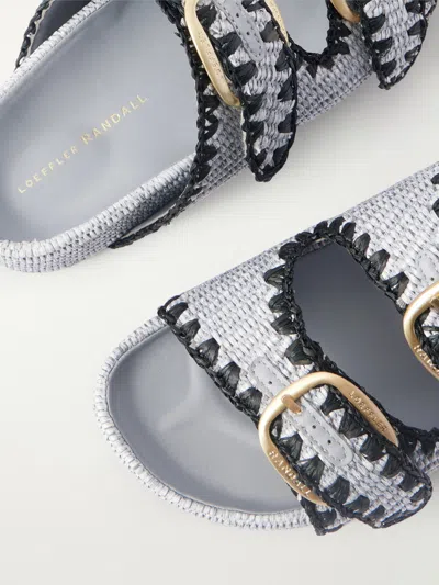 Loeffler Randall Embroidered Raffia Platform Slides In Blue