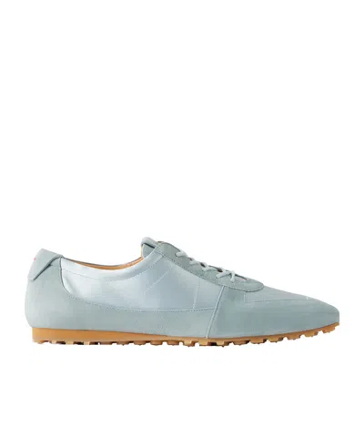 Aeyde Solid Color Suede And Satin Sneakers In Blue