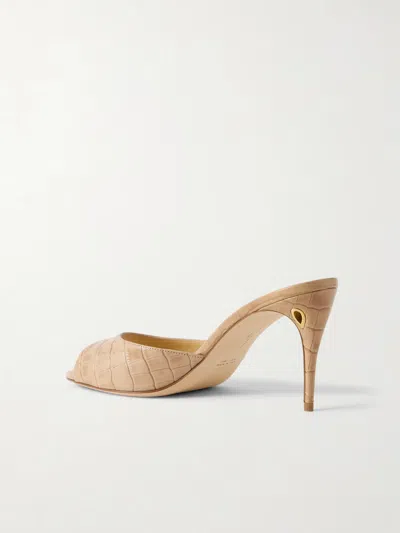 Jennifer Chamandi Croc-effect Leather Mules In Nude