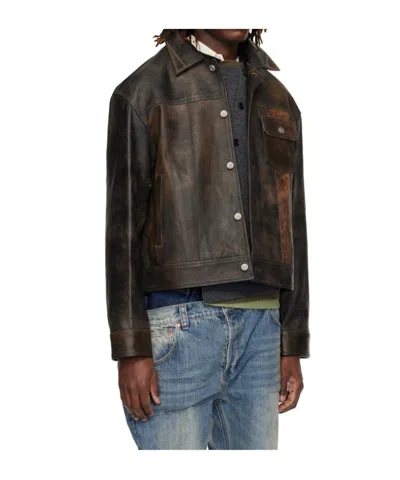 Andersson Bell Patchwork Truck Driver Leather Jacket In Brown