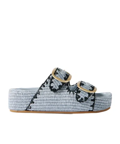 Loeffler Randall Embroidered Raffia Platform Slides In Blue