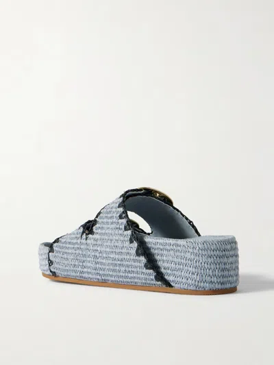 Loeffler Randall Embroidered Raffia Platform Slides In Blue